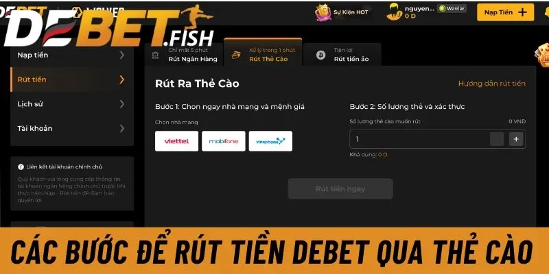 Rút tiền DEBET 3 Các bước để rút tiền Debet qua thẻ cào dễ thực hiện